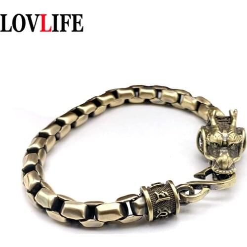 Vintage Brass Dragon Bracelet Jewelry Fashion Accessories Punk Men Link Chain Wristband Cuff Bracelets For Women Bangles Jewelry