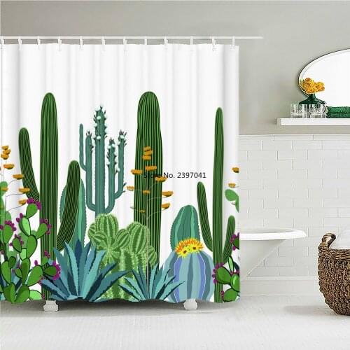 Green Plant Small Fresh Cactus Shower Curtain Bathroom Waterproof Polyester Multi-size 3D Printing Curtains for Bathroom Shower