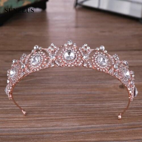 Rose Gold Crown Headband Shinny Crystal Wedding Bridal Tiara 2020 Accessori Donna SQ0329