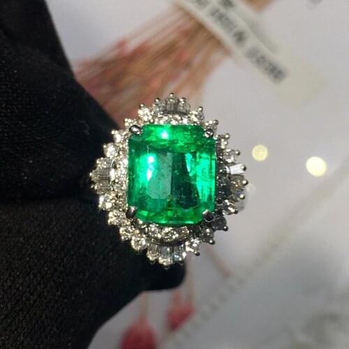 Fine Jewelry Real Pt900 Platinum Colombia Origin Green Emerald Gemstone 4.23ct 18k Gold Diamonds Female Ring for Women Rings