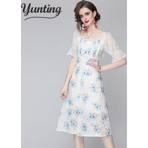 2021 Chic Summer Women Chiffon Slim Elegant Runway Vestido party dress