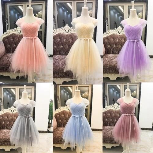 2021 Tulle Dress Sweet Memory Women White Purple Blue Short Bridesmaid Dresses White Pink Grape Wedding Guests Party Robes