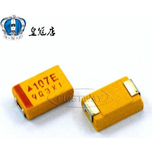 100PCS/LOT SMD Tantalum Capacitor 107E 100UF 25V D Type 7343/2917 Yellow Polar Capacitor