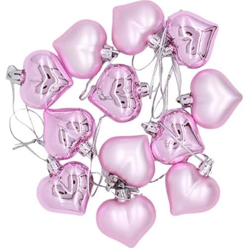 12pcs Heart Shape Christmas Decoration Pendant Christmas Balls Creative Plastic Christmas Pendant Hanging Ornament (Pink)