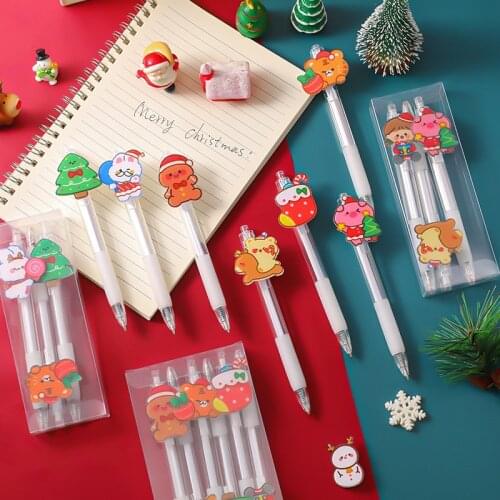 3pcs/6pcs Set Lovely Christmas cartoon Gel Pen 0.5mm Solid Color Ink Pens Gift Stationery School Office Supplies