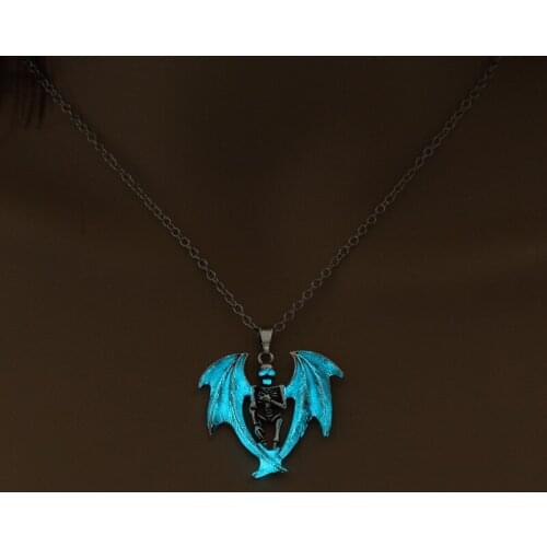 ALLNEWME Rock Luminous Skull with Wings Pendant Necklaces for Women 2021 Halloween Metal Alloy Choker Necklace Vintage Jewelry