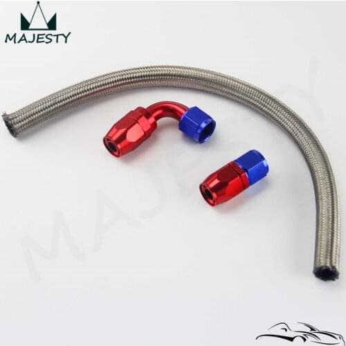 AN10 10-AN STEEL/NYLON NBRAIDED OIL/FUEL LINE HOSE Silver+STRAIGHT+90 degree SWIVEL FITTING