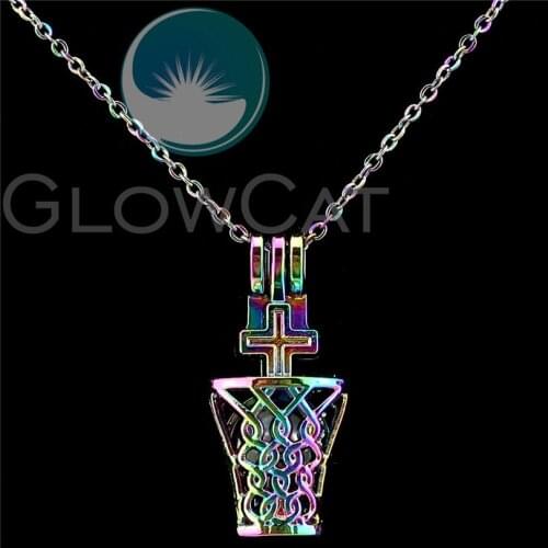 C944 Rainbow Bottle Beads Cage Perfume Essential Oil Diffuser Oyster Pearl Cage Locket Necklace