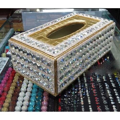 Bling Black Silver Square Diamante Diamond Crystal Tissue Paper Case Box Holder
