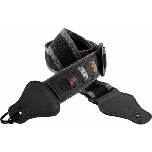 Muse-Black Nylon Electric Acoustic Guitar Strap W/3 Pick Plectrums Holders Leather Ends Guitar Accessories
