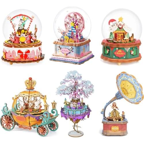 Robotime Stem Toys 3D Wooden Puzzle Music Box for gifts