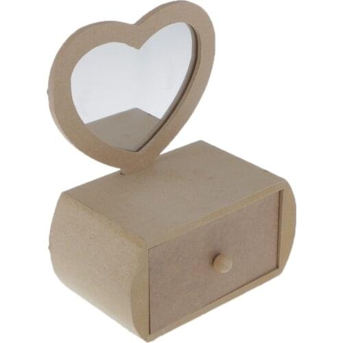 Wooden Dollhouse Jewelry Storage Box 1 Drawer Chest Case With Heart Mirror