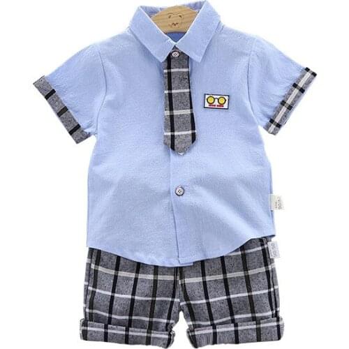 Children Summer Out Cotton Clothes Baby Boys Girl Uniform T Shirts Plaid Shorts 2Pcs/sets Outfit Kids Fashion Toddler Tracksuits