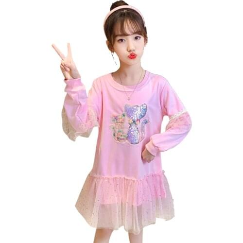 Girl Dress Cartoon Sequin Party Dress For Girls Casual Style Kid Dress Spring Autumn Childrens Clothing 6 8 10 12 14