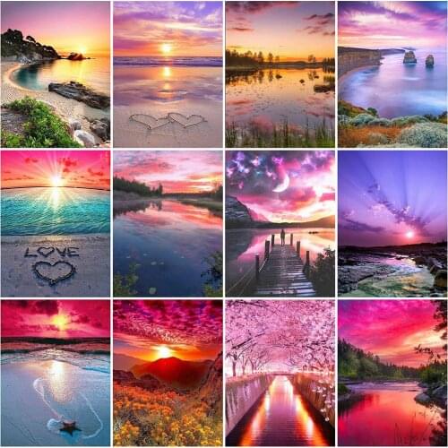 Evershine Diamond Embroidery Sea Landscape Diamond Painting Sunset Full Square Round Mosaic Rhinestone Art Cross Stitch Crafts