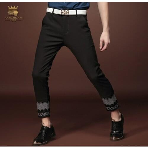 FANZHUAN brands Free Shipping fashion casual Mens male man New Summer black printing skinny trousers pants 15856 personality