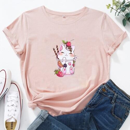Cute Cup T-shirt Women O-neck Loose Women Tshirt Cotton Short Sleeve Women T Shirt Fashion Personality Camisetas Mujer