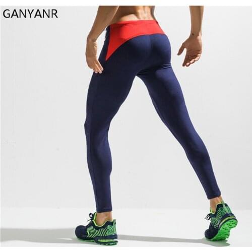 GANYANR Running Tights Men Sport Leggings Yoga Basketball Compression Pants Gym Athletic Bodybuilding Jogging Fitness Slim Long