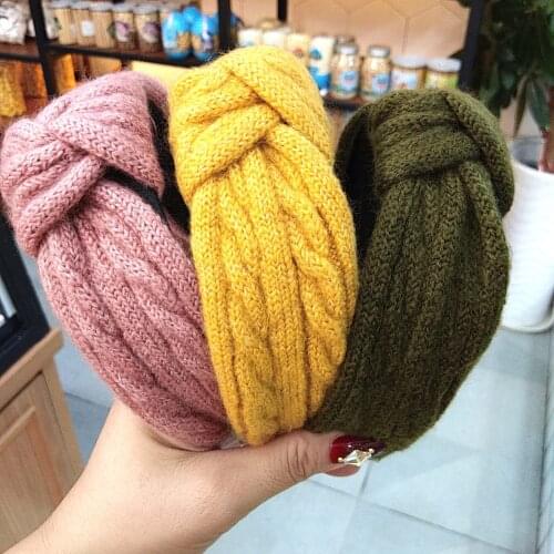 Knit knot headband South Korean headband retro high-end mahua hair hair clip simple wide - rimmed hair accessories women