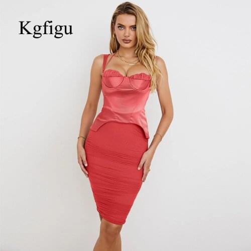 KGFIGU Good Quality Dresses For Women 2021 Summer New Arrival Ladies Sexy Dress With Sling Wrap Chest Elegant Bodycon Skrits