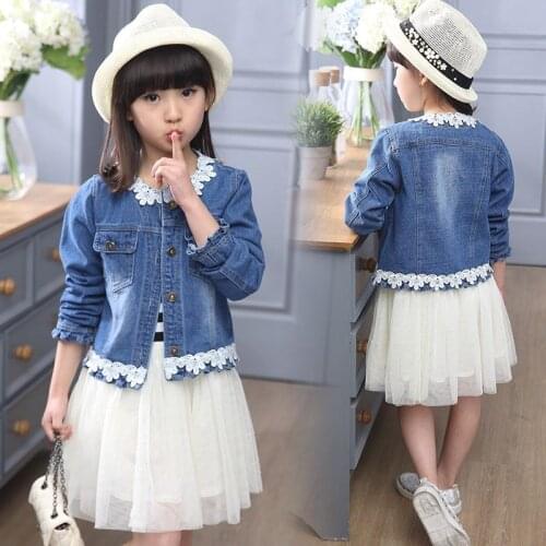 2019 Girl Kids Fashion Clothing Denim Jacket+Striped Dress 2pcs sets,Spring Fall Girls Children Princess Dresses Jackets Suits