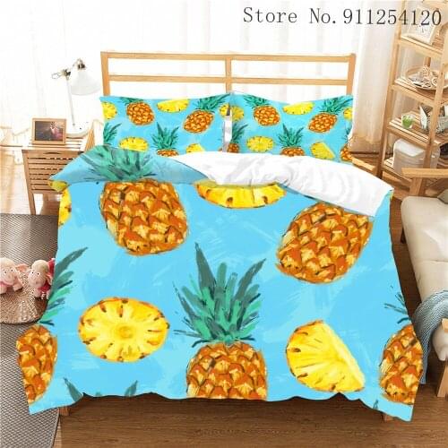Pineapple Bedding Set Summer Fruit Quilt Cover Single Double Queen King Size Bed Linen Sets Cartoon Duvet Cover Set 2/3 Piece
