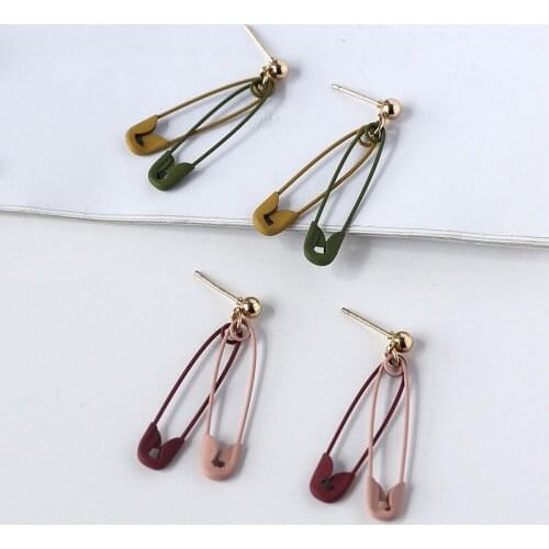 Korean Earrings Fashion Safety Pin Earrrings Creative Cute Candy Color Clip on Earrings For Women Girls Party Jewelry Gift aros