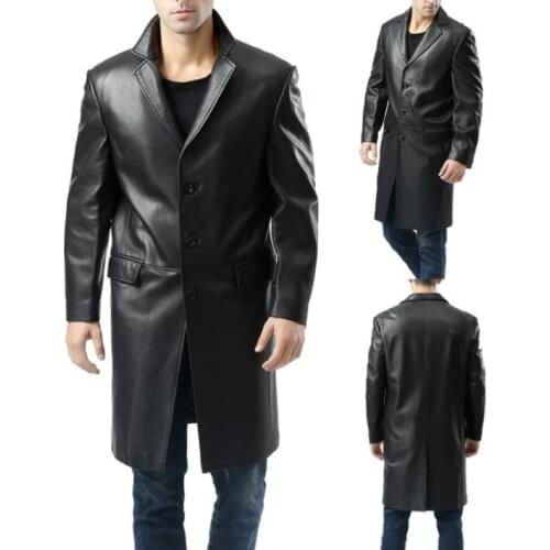 PU leather jacket mens trench coats windbreaker autumn winter suit collar business casual large size single-breasted style
