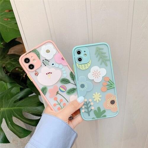 Luxury Flower Matte Bumper Case for IPhone 11 Pro Max X XR XS Max 6s 7 8 Plus SE 2020 Plant Floral Transparent Phone Back Cover