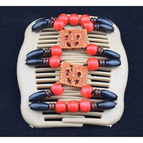 Fashion double magic comb twin bow butterfly stretchy beaded hair clips for women free shipping