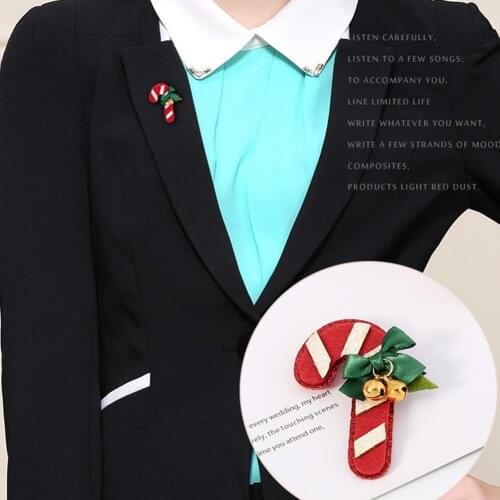 Fashion Christmas Candy Cane Corsage Brooch Pin Badge Cloth Decoration Accessory