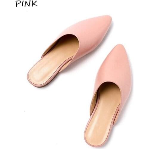 Mullers shoes half slippers leather sandals covered with sandals pointed flat bottomed womens shoes