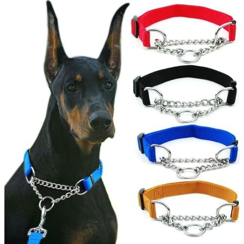 Nylon Iron Chain Small Dog Collar Adjustable Slip Dog Collar With Welded Link Chain Pet Pinch Collar Dog Training Accessories