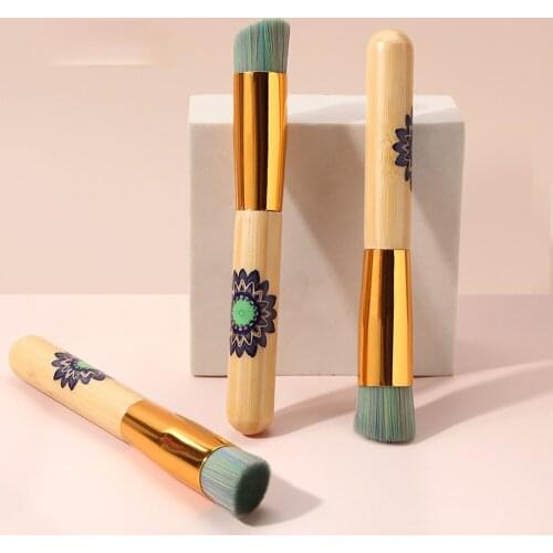 New Style 1pc Green Color Hair Traditional National Style Flower Wood Handle Foundation Brush Make Up Beauty Tools Cosmetic