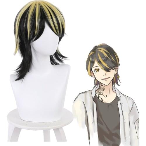 Anime Tokyo Avengers Hanemiya Kazutora Cosplay Wig Black Yellow Short Hair Heat Resistant Synthetic Wig Halloween Carnival Party