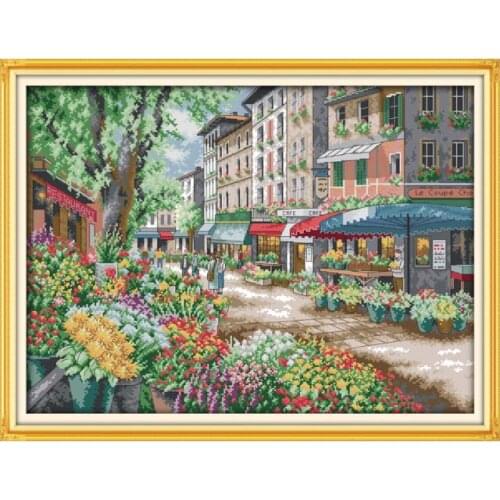Paris Flower Market 11CT Printed Fabric 14CT Canvas Counted Chinese Cross Stitch Kits Cross-stitch Set