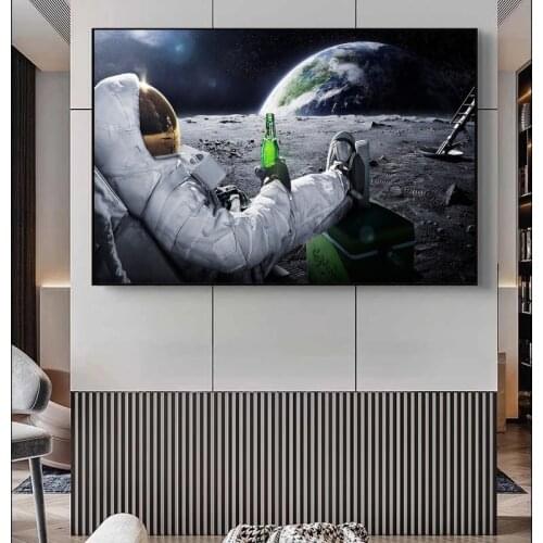 Astronaut Drinking on Outer Space Canvas Posters and Prints Modern Wall Paintings Home Kitchen Bar Cuadros Pictures