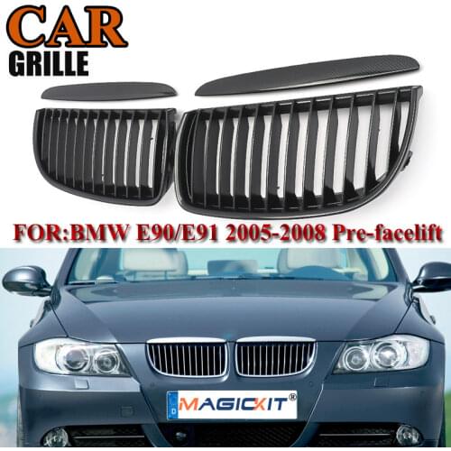 MagicKit 2x Carbon Fiber Front Bumper Kidney Grill Grille For BMW E90 E91 Sedan 4Dr 05-08