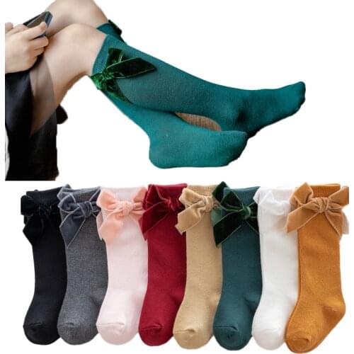 Xmas socks baby clothes accessories Fall winter royal style velvet bowknot design kids knee high long socks for girls baby stuff