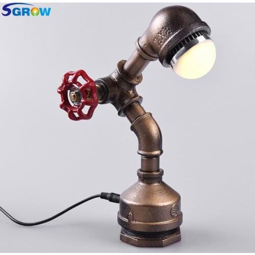 SGROW Loft Industrial Retro Table Lamp Iron Pipe LED Lamp Decorative Desk Lamp for Living Room Cafe Bar Bedroom Beside Light