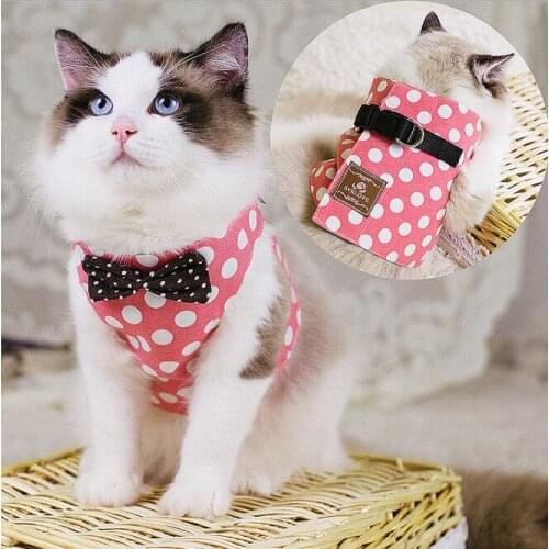 Pet Harness for Cat Dog Harness Vest Soft Mesh Walk Collar Safety Strap Kitten Puppy Safe Soft Dot Collar Pet Supplies