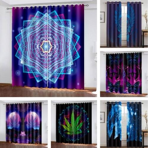 Dark Style Night Pattern 3D Printed Blackout Curtain Kit, Suitable for Family Scenes In Living Room and Bedroom