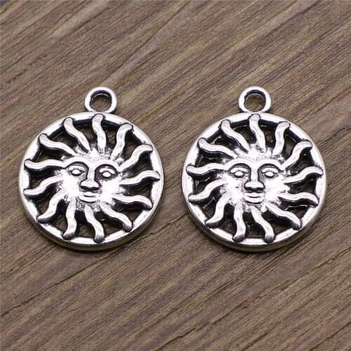 WYSIWYG 10pcs Antique Silver Color Tone 17x20mm Sun Charms Pendant For Jewelry Making DIY Jewelry Findings