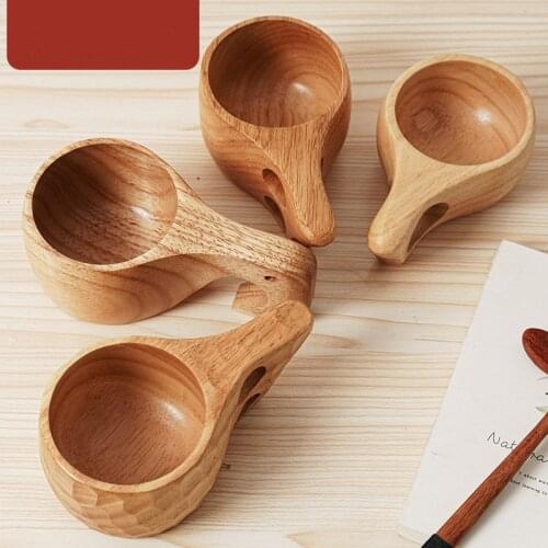 Japanese New Wooden Mug Anti Scald Handle Simple Art Milk Cup Personality Simple Irregular A Variety of Optional Rubber Wood