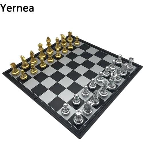 Yernea Board Games 32*32*2CM Gold and Silver Strong Magnetic Plastic Chess Pieces Chess Board Set Magnetic Entertainment Gift