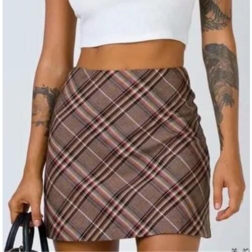 Women Fashion High Waist Package Hip Plaid Skirt Summer Casual Korean Zipper A-Line Skirts Harajuku Mini Short Skirt Female