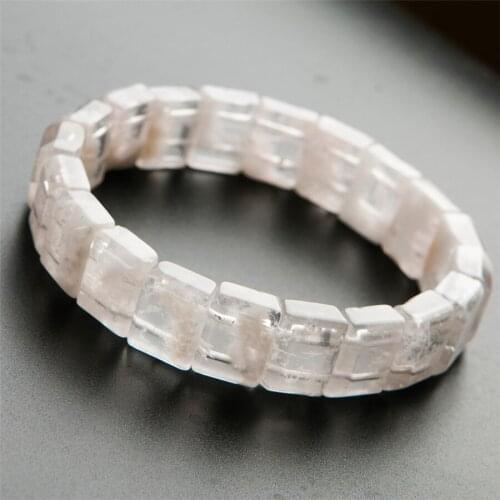 Genuine Natural White Sericite Stone Rectangle Beads Women Healing Stretch Nice Bracelet
