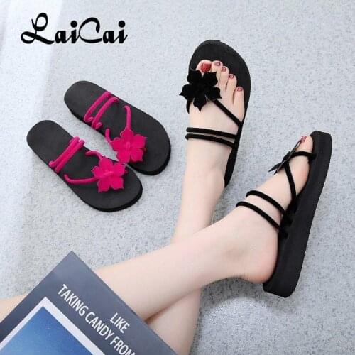New Flower High Heel Platform Slippers for Womens 2021 Summer Beach Non-Slip Ladies Student Lovely Fashion Wear Cool Flip-Flops