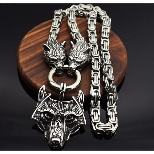 Wolf head pendant necklace for men titanium stainless steel viking vintage antique necklace 2021 punk stainless steel jewelry