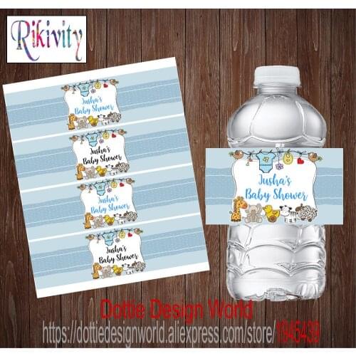 20pcs Custom Animals Baby Shower Water Bottle Wine Labels Waterproof Candy Bar Wrapper Sticker Wedding Birthday Party Decoration